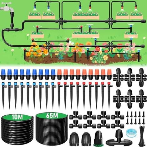 Système d'irrigation Jardin, 65M+10M Irrigation Automatique, 152PCS Kit Arrosage Goutte à Matériel d'arrosage pour Jardin Pelouse Serre Plantes - (1/5)