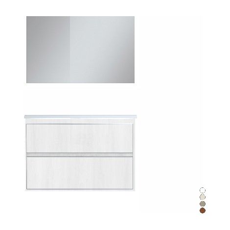 Mobile in materiale nobilitato melaminico. Base sospesa con 2 cassetti con apertura a gola L 80 x P 46 x H 50 cm . Lavabo in ceramica cm. 80x46. Specchio a filo lucido L. 80xH.60 cm. Faretto led.( (1/2)