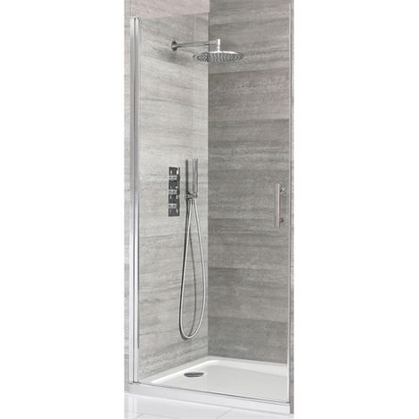 Milano Portland Chrome Walk In Wet Room Hinged Door Shower Enclosure and White Tray with Fast Flow Waste - 700mm x 700mm (1/5)