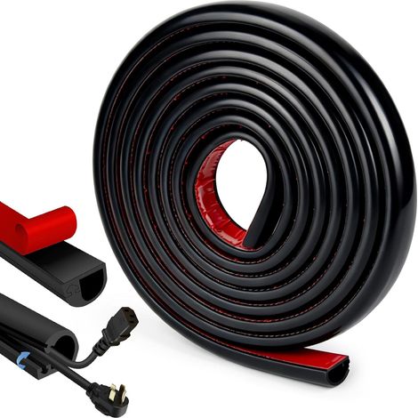 Goulotte Passe Cable Mural Cache Cable TV Auto-adhésif Cache Fil TV Demi-Rond Flexible en PVC Souple pour Le Sol et Mural (Noir, 22mmx10mmx3m) (1/5)
