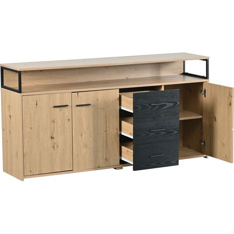 Madia industriale con 3 ante e 3 cassetti 150 x 35 x 75,9 cm nera effetto legno (1/5)