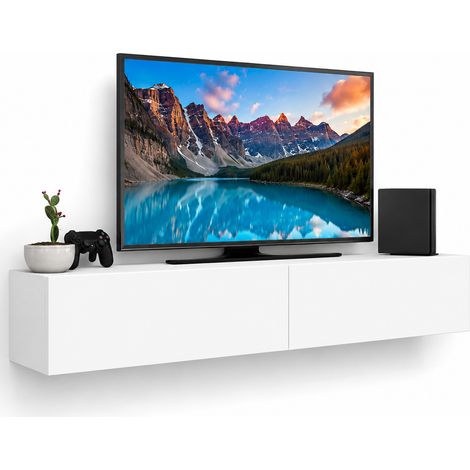 Mobile Porta Tv Sospeso da Salotto Mobiletto con 2 Cassetti Bianco 135x31.5x25cm