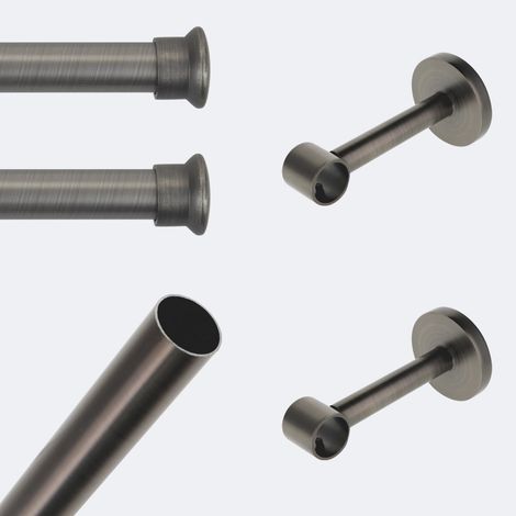Kit de tringle à rideaux Carbone 200cm Diam.20mm Embout Chapeau - Fixation Mur - Boulet