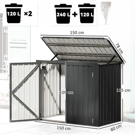 Mülltonnenbox für 2 Tonnen Abschließbar Mülltonnenverkleidung mit aufklappbarem Deckel Dunkelgrau (1/5)