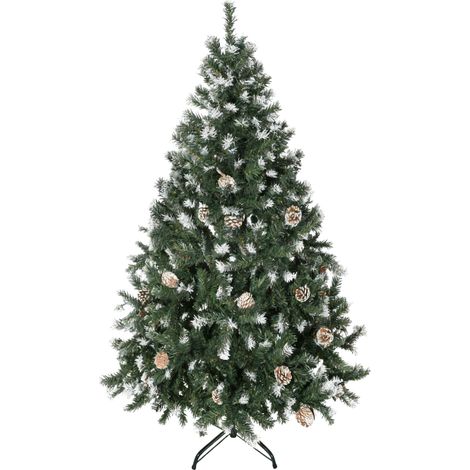Árbol de Navidad artificial de 150 cm cubierto de nieve con 676 ramas y piñas, apertura automática y base plegable, color verde. (1/5)