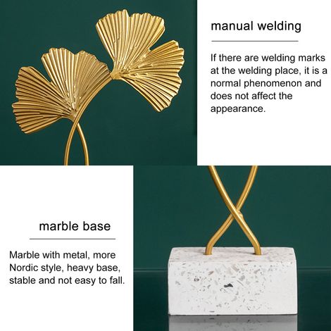 Ornements en fer forgé en forme de feuille de ginkgo, décoration artistique avec un socle stable en marbre pour la décoration intérieure (1/5)