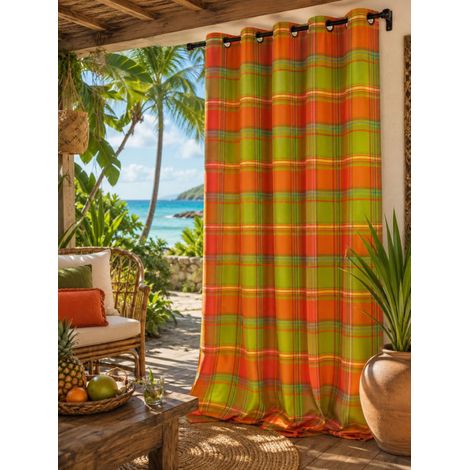 Rideau Madras Tropical extérieur à œillets - 140 x 250 - 140x250cm - Vert Anis (1/2)