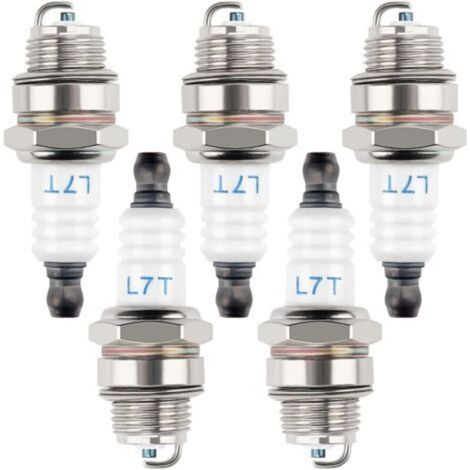 Lot de 5 bougies d'allumage L7T pour tondeuse à gazon, compatibles BM6A/L7T, pour moteurs 2 temps, tronçonneuses et taille-haies. Accessoires de rechange. (1/5)