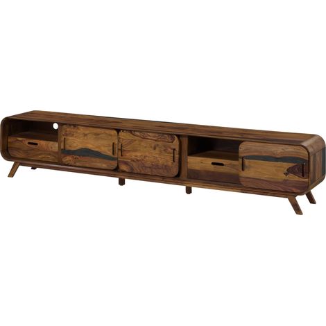 Mobile TV Sheesham marrone scuro Laccato 260x40x48 cm montato parzialmente MAILAND 228 (1/3)