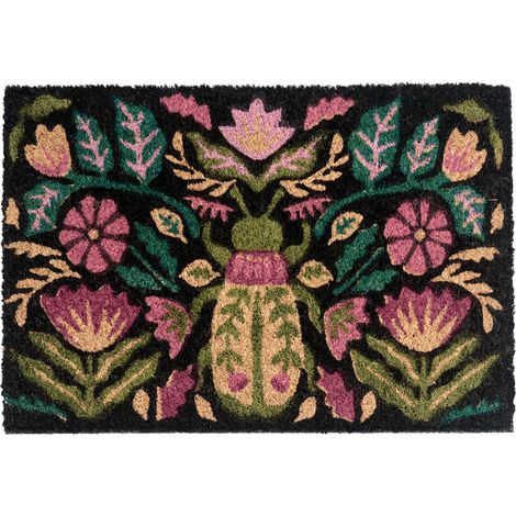 Felpudo moderno para interior y exterior 50 x 80 cm motivo floral de fibra de coco dorso de PVC antideslizante multicolor Selawik (1/5)