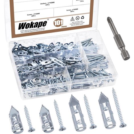 100 Pcs Self Drilling Dowels 4 Different Sizes Expanding Screws Carbon Steel Galvanized Self Drilling Drywall Plugs No Drilling Needed (Blue-White) (1/5)