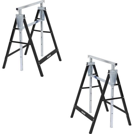 Lot De 2 Tréteaux D'Échafaudage téléscopiques Noirs - Réglable En Hauteur Et Pliables (1/5)
