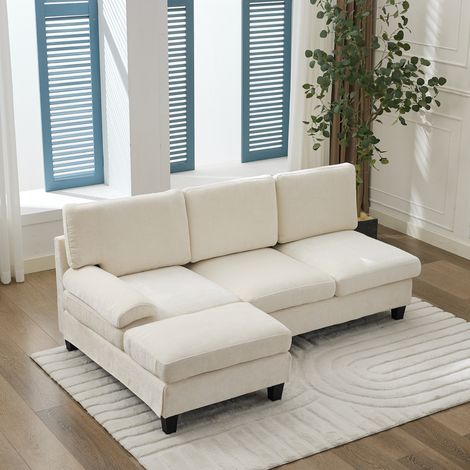REDOM Sofá 3 plazas 194 x 118 x 81 cm en forma de L, con cojines suaves y agradables para la piel, en lino beige (1/5)