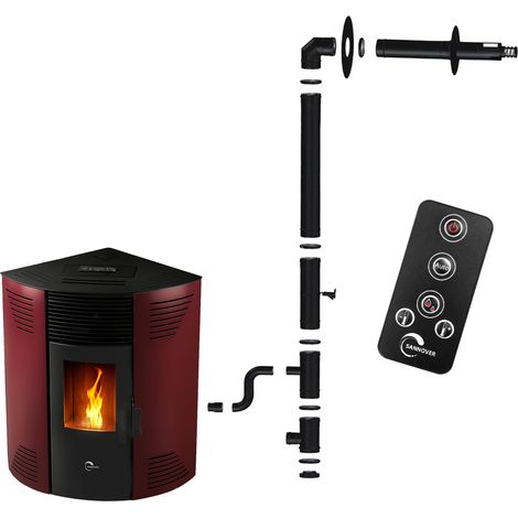 Stufa a pellet angolare Iseos 12,2 kW Bordeaux Sannover + Kit di installazione