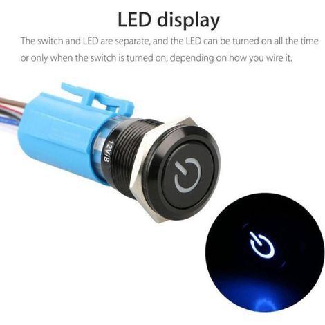 Interrupteur à bouton poussoir en métal 12V – SPDT étanche IP65 avec lumière LED bleue – Pour bateau, camion, RV, voiture – Montage (1/5)