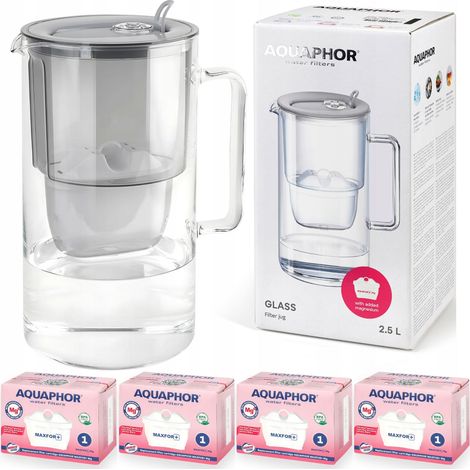 Aquaphor Glasfilterkanne aus grauem Glas + 4 Maxfor Mg Magnesiumfilter (1/5)