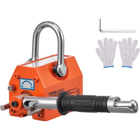 VEVOR Levage Magnetique 100 kg Aimant de Levage Permanent en Neodyme N42 Porteur Magnetique avec Crochet Chrome Facteur de Securite 2,5 Outil pour Manutention de Tole Materiels Magnetiques 92x61x73 mm