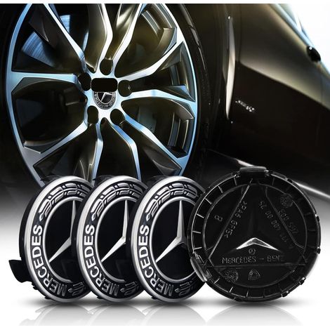 4-teiliger Radkappensatz für Mercedes-Benz 75 mm Aluminium + ABS Radkappen ABS Radnabenabdeckungen Autozubehör (1/3)
