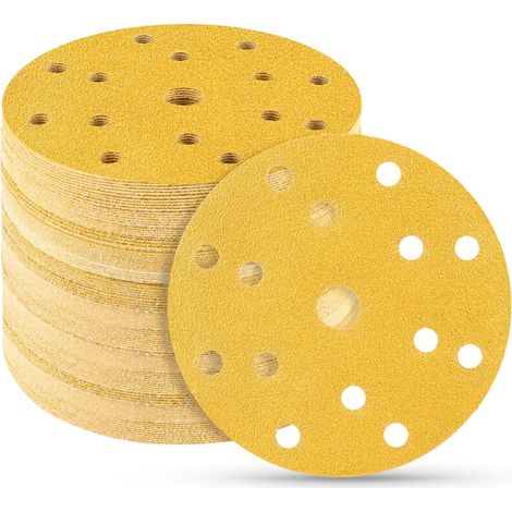 50 Stück Schleifscheibe 150 mm, rund, Papier, Körnung P80, 15 Löcher, ideal zum Schleifen/Polieren/Entrosten, exzentrisch, rund