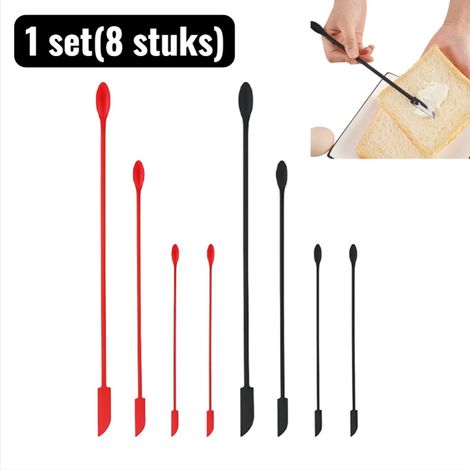 lot (8 pièces) - Spatules - Mini spatules en silicone - Spatules double face pour racler les pots et les moules à pâtisserie, idéales pour la confiture, la pâte et les sauces - Noir et rouge (1/5)