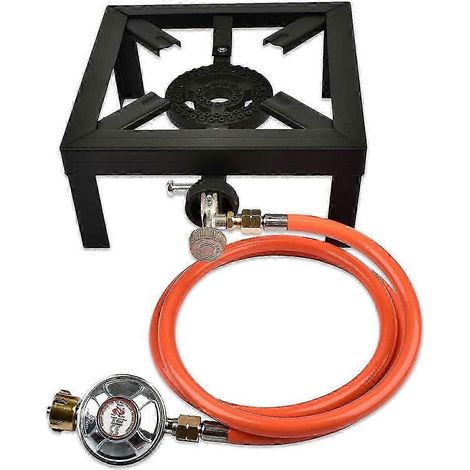 Brûleur à propane haute pression à un seul brûleur, tête de brûleur robuste en fonte métallique, idéal pour la cuisine extérieure, le camping et les barbecues, avec protection thermique et flamme unif (1/5)