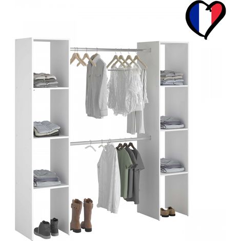 Armadio a vista bianco funzionale 6 ripiani, 2 barre appendiabiti ELYSEE