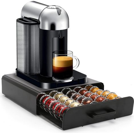 Porte Capsule pour 60 Capsules, Support de Machine à Café avec Tiroirs de Rangement Dosettes , Distributeur/Organisateur Capsules en Métal