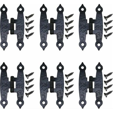 Charnières Décoratives Anciennes Noires à Fleurs - Lot de 18 - 65x33mm - Pour Meubles et Armoires - Avec Vis - Quincaillerie Vintag (1/5)