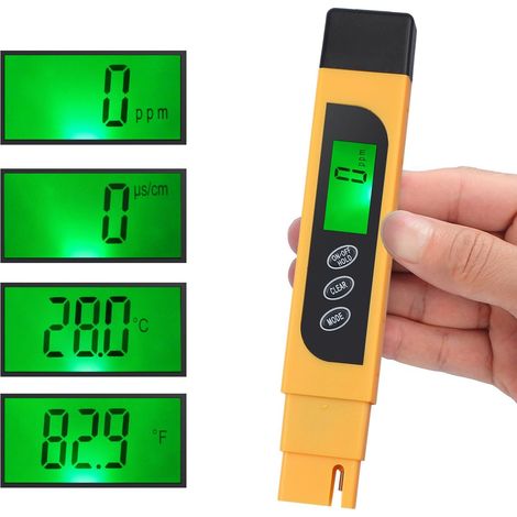 Testeur TDS numérique, stylo portable + papier pH, mesure de la qualité de l'eau (TDS, EC, température, pureté, ppm), thermomètre intégré, 4 modes d'affichage