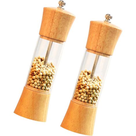 Deux moulins à poivre en acrylique transparent de chêne de 15 cm, flacons d'assaisonnement multifonctionnels pour la cuisine (1/5)