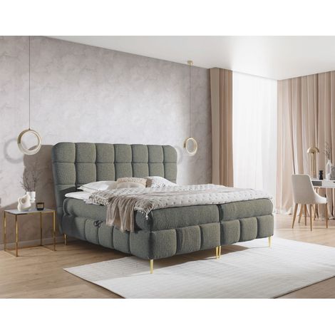 Boxspringbett Schlafzimmerbett GRAZIA 140x200cm Stoff Corbett Dunkelgrau (1/5)