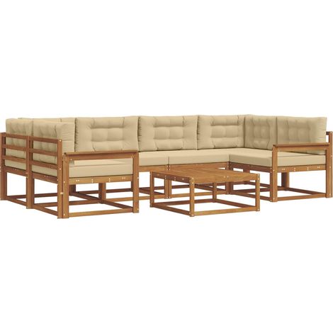 Conjunto de sofás de exterior 7 pcs Natural y Beige vidaXL