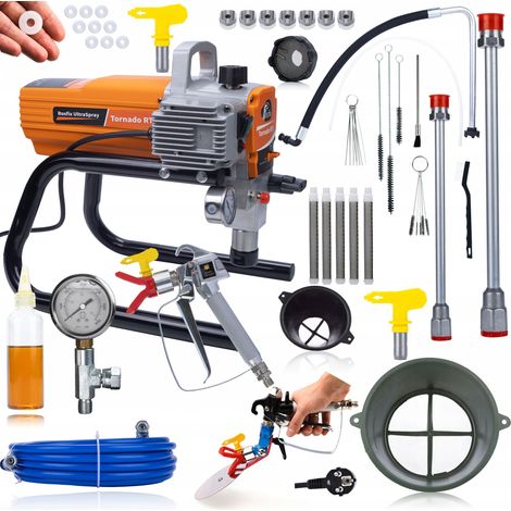Rosfix Set Tornado RT1 UltraSpray – Farbspritzgerät 1800 W, 22 MPa, 2,2 l/min  Mit Pistole, 8 m Schlauch, Düsen, Lanzen, Filtern  Für Wände, Decken, Fassaden, Holz (1/5)