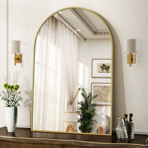 Koonmi miroir mural à angle droit arqué - 51 x 76 cm - Gold - À suspendre - Cadre en alliage d'aluminium (1/5)