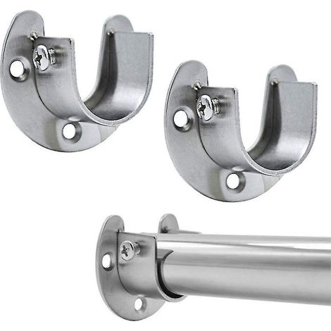 Set aus 2 Kleiderstangenhalterungen aus Edelstahl, robusten Stangenenden, U-förmiger Flanschstangenhalterung mit Schraube. (1/5)