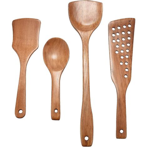 Ustensiles de cuisine en bois pour la cuisine, spatules en bois antiadhésives, cuillères, outils de cuisine, Cooki durable 4 pièces (1/5)