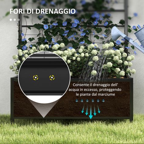 Jardinière surélevée avec treillis – Acier galvanisé motif losanges – Trous drainage – 90 x 40 x 120 cm – Noir – Pour légumes (1/4)