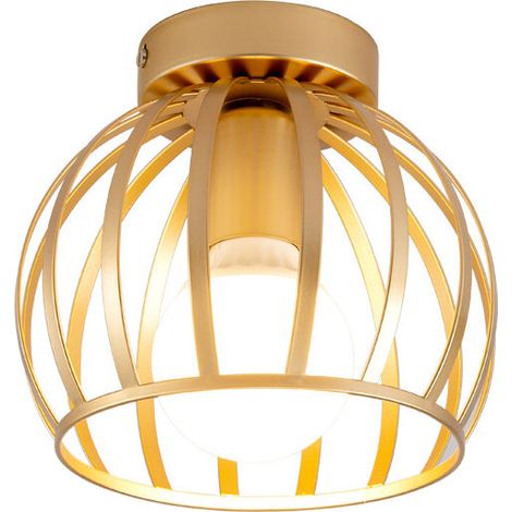 Vintage Ceiling Light Semi Flush Mount Ceiling Light Fixture Metal Cage Ceiling Lampshade with E27 Holder for Living Room Kitchen Bedroom Hallway Courtyard,Gold (1/4)