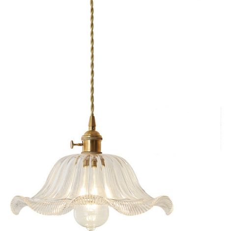 Lámpara Colgante de Techo Vintage Iluminación Colgante Pantalla Vidrio Luz Araña Transparente con Portalámparas de Latón