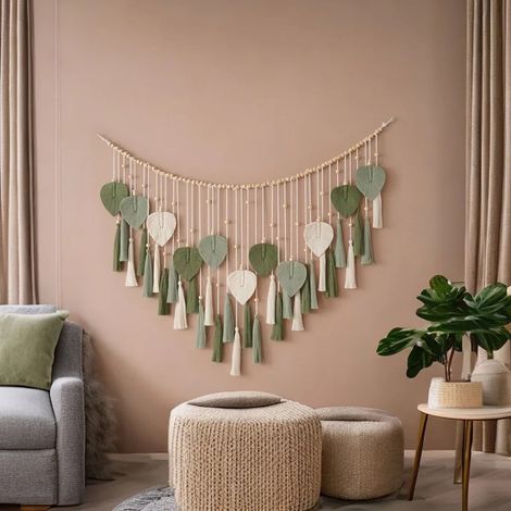 Tapisserie murale élégante et colorée en macramé, en corde de coton, avec feuilles, pour une touche naturelle et élégante à n'importe quelle pièce (1/5)