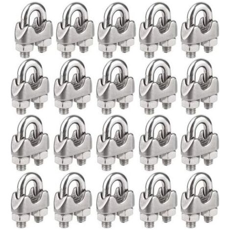 Pair Lntyq Lot de 20 serre-câbles M5 en acier inoxydable pour fixation de câbles en U pour câbles de gréement et câbles de tension (Ø 5 mm) (1/4)