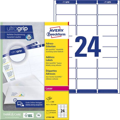 Avery-Zweckform L7159-100 Etichetta per indirizzo 63.5 x 33.9 mm Carta Bianco 2400 pz. A tenuta permanente Stampante a (1/5)