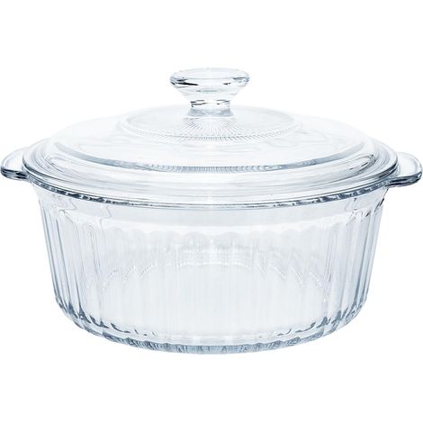 Cocotte en Verre Borosilicate Transparent, Plat à Four 2,5 L avec Couvercle (1/5)