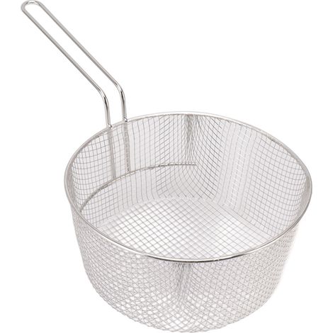 Panier de friture en acier inoxydable longue poignée réutilisable résistant à la rouille filet à friture pour poissons nuggets de poulet poignée sans caoutchouc (1/5)