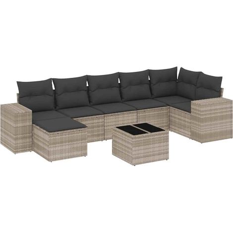 Maison Exclusive - Set Divano da Giardino 8pz con Cuscini Grigio Chiaro Polyrattan (1/5)