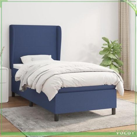 Sommier à lattes avec matelas - 7291712409516 - 80x200 cm - Bleu tissu - Tête de lit réglable (1/5)