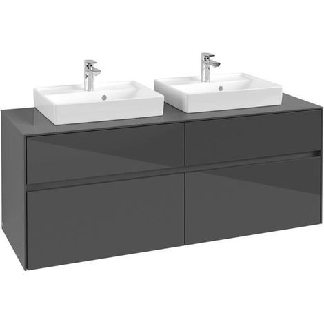 VB Lavabo US Collaro 1400x548x500mm 4 compartiments pour 2 lavabos Gris brillant