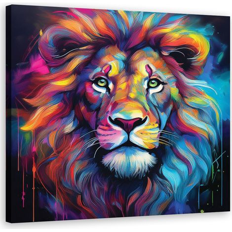 Quadro su tela, Leone Pop Art a colori - 40x40 (1/5)
