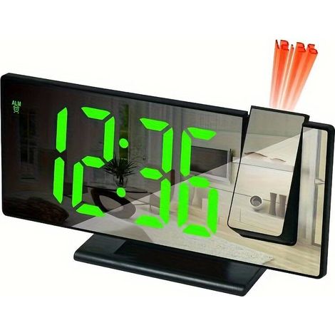 Réveil miroir LED, radio-réveil à projection 3D avec miroir, affichage de la température et luminosité automatique – idéal pour la chambre et la table de chevet.