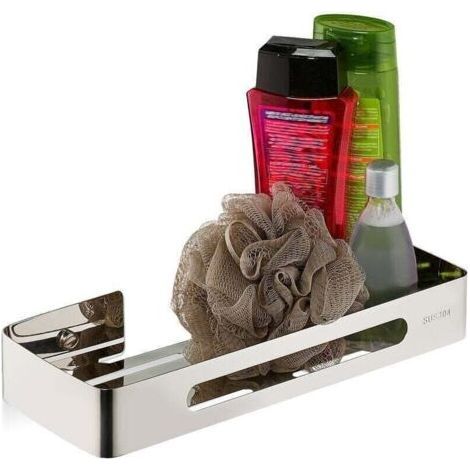 Shower shelf, shiny stainless steel, for shampoo, 4.5 x 31 x 12 cm, hanging support, silver (1/4)